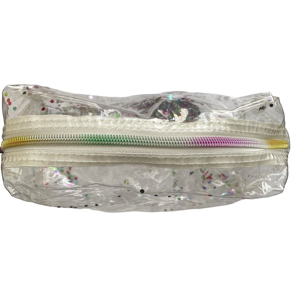 Avon Clear Glitter Make Up Bag Iridescent Zipper Travel Rare
